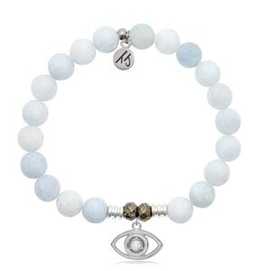 🧿 TJazelle Celestine Gemstone Bracelet with Evil Eye Sterling Silver Charm